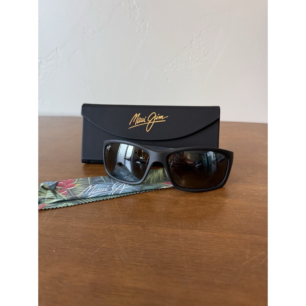 Maui Jim KANAIO COAST Matte Black White Blue POLARIZED Grey Sunglasses 766-02MD
